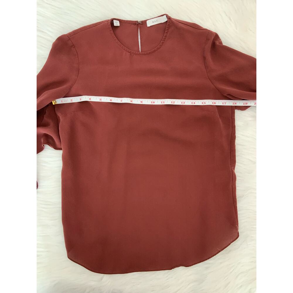A.L.C Sally Open Back Ruffle Sleeve Silk Crepe Top Bordeaux Blouse Size 2 XS - Picture 10 of 12